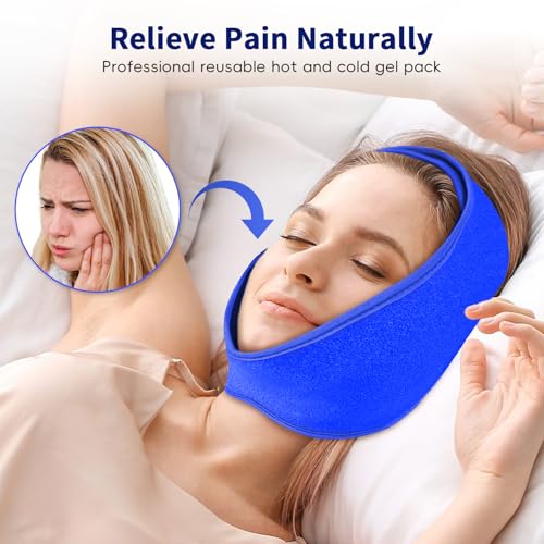Wisdom Teeth Ice Pack Head Wrap for Pain Relief - Cold Hot Therapy for Face, Jaw & Oral Surgery with 4 Gel Packs, TMJ, Tooth Extraction, Tonsillectomy Recovery (Blue) - color: Blue