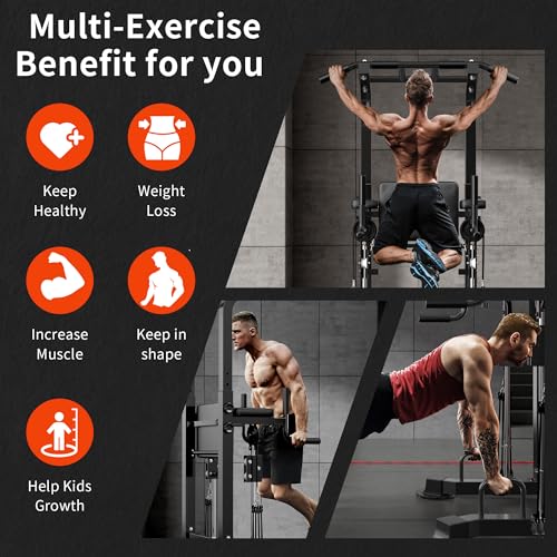 SogesHome Power Tower Pull Up Bar Station Height Adjustable Assistive Rack | Multi-Function Strength Training Equipment Full Body Workout Machine, Freestanding Push Up Dip Stand for Home Gym Exercise - color: Black