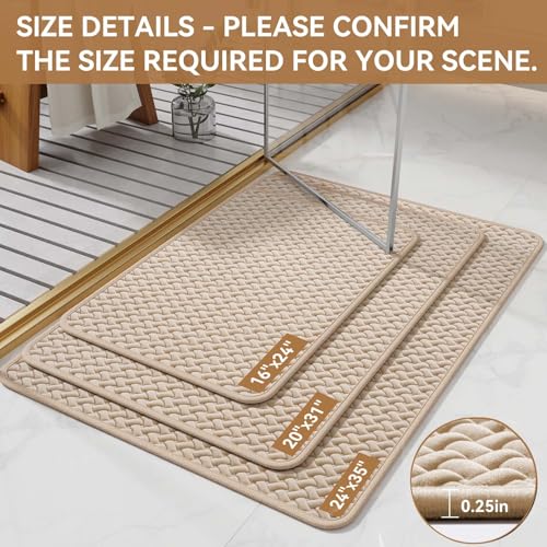 YDKGL Bathroom Rugs Non Slip, Super Absorbent Quick Dry Bath Mats for Bathroom, Foam Weave Texture Thin Bath Rugs Washable with Rubber Backing Fit Under Door Outside Shower,16" x 24“ - color: Brown, size: 16" X 24“