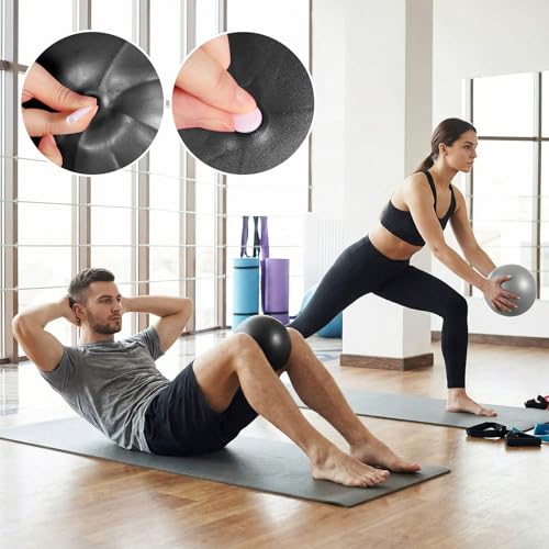 4 Pcs Small Exercise Pilates Ball Bulk 9 Inch Mini Yoga Balls Anti Burst and Slip for Stability, Fitness, Physical Therapy, Stretching & Core Workout at Home Gym Office Class - color: Black,Gray