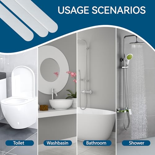 Anti-Skid Strips for Tub and Bathroom, 24-Pack Transparent | Grip Pads with Applicator Tool, Slip-Resistant Safety Set, For Washroom Floors, Steps, Stepladders, Spa Surfaces