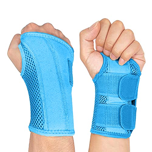 NuCamper Wrist Brace Carpal Tunnel Right Left Hand for Men Women, Night Wrist Sleep Supports Splints Arm Stabilizer with Compression Sleeve Adjustable Straps,for Tendonitis Arthritis Pain Relief (Right Hand-Blue, Small/Medium (Pack of 1)) - size: Small/Me
