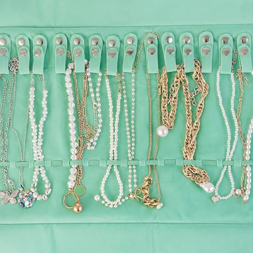 UnionPlus Velvet Travel Jewelry Case Roll Bag Organizer for Necklace, Ice Green - color: Ice Green, size: Medium