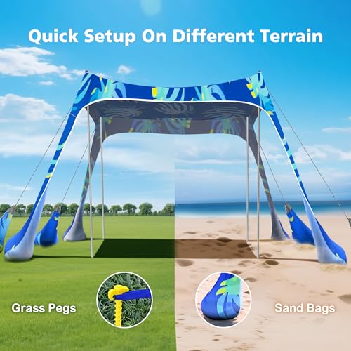 2PM SPORTS Beach Tent Sun Shelter 10x10 FT - UPF 50+ UV Protection, 8 Sandbags, Easy Setup, Portable Beach Shade Canopy for Family Picnic Camping Travel - color: seaweed