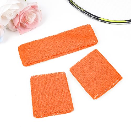 Sucrain 3 Pieces Sweatbands Set, 1 Pieces Sports Headband and 2 Pieces Wristbands,Wicking Sweat Head Band for Youth Womens Men - color: Orange