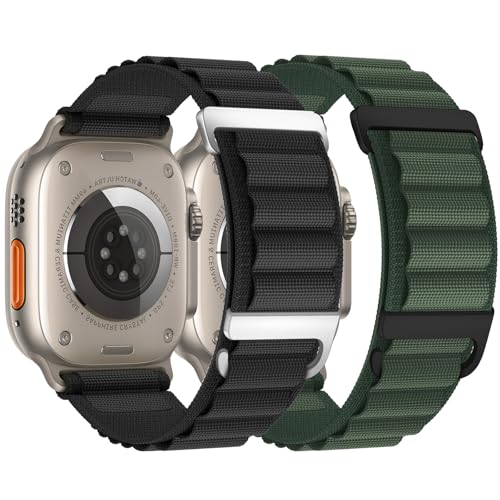Alpine Loop Compatible with Apple Watch 3 Band 49mm 46mm 45mm 44mm 42mm 41mm 40mm 38mm Men Women, Nylon Sport Loop for Apple Watch Ultra 2/1 iWatch Series 11 10 9 8 7 6 5 4 3 2 1 SE - color: Black/Dark Green