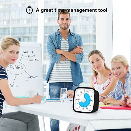 Yunbaoit Visual Timer, Silent 60-min Countdown Timer for Kids, Black Blue | Protective Case, Time Management Tool, Mute and Ringing Alarm Available, Low Power Reminder, for Study,Game,Work,Fitness etc - color: Black Blue