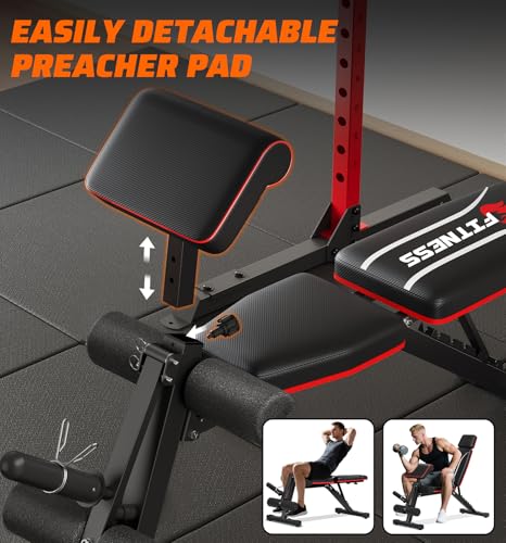 Workout Bench, Adjustable Weight Bench with Leg Extension and Extended Headrest, 900LBS, Incline Decline Flat Workout Bench for Home Gym Full Body Exercise