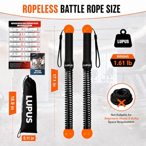 Portable Ropeless Battle Ropes, Adjustable Weights Cordless Battle Ropes for Home Gym with Storage Bag, Weighted Exercise Equipment for Low-Impact Workout, Strength & HIIT, for Men & Women (Orange) - color: Orange