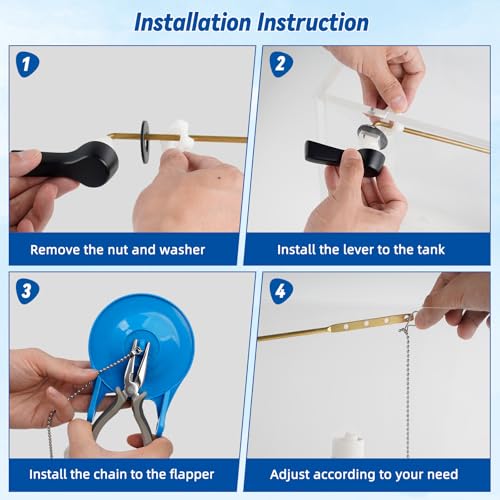 Hibbent Universal Front Mount Metal Toilet Handle Replacement Kit, Brass Toilet Tank Flush Lever with Stainless Steel Adjustable Flapper Chains for Most Toilets, Matte Black - color: Matte Black, style: Front Mount