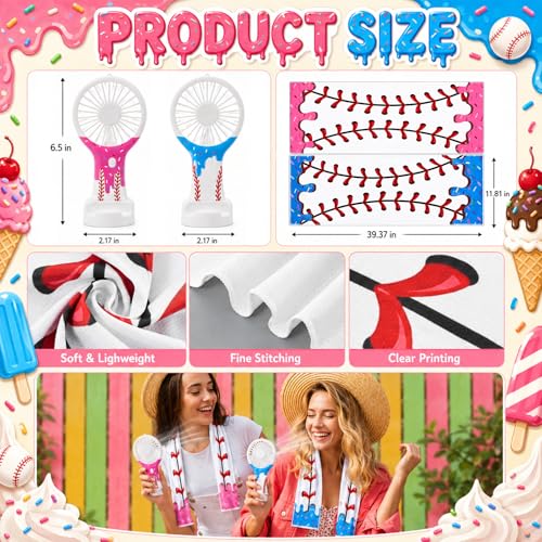 Woanger 24 Pcs Ice Cream Drip Baseball Cooling Towels and Mini Handheld Fans Set Bulk 3 Speeds USB Portable Fans with Sprinkle Design Cooling Towels for Sports Team Games Party Favors Summer Gifts - style: Ice Cream Drip