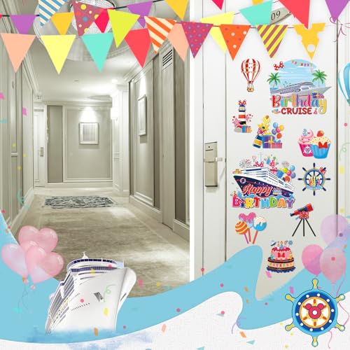 RiVolTa Mouse Birthday Cruise Decorations - 12 Pcs Ship Door Decorations Magnets Stickers Cute Mice Funny Anchor Magnetic Accessories with Pen for Cabin Stateroom Refrigerator Car Carnival Party Decor - color: Birthday