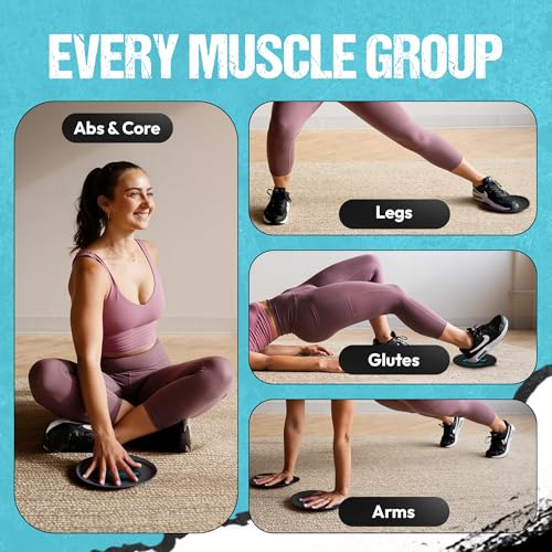 Gliding 9” Sliders for Working Out on Carpet Floors, 1 Pair + 4 Videos | The Original Exercise Sliders - color: Black (Carpet)