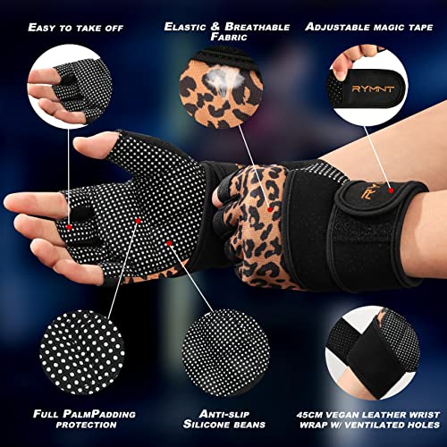 Workout Gloves with Wrist Wrap Support, Weight Lifting Gloves with Full Palm Protection & Extra Grip for Men Women Gym Exercise, Fitness, Weightlifting, Pull ups - color: Leopard, size: Medium
