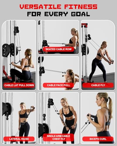 Wall Mount Cable Station, WM1 Cable Crossover Machine with 17 Positions, High and Low Cable Crossover Machine with Removable Footplate for Garage Home Gym - style: WM1 Cable Station RD