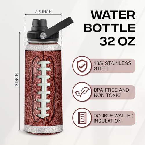 SANDJEST Football Water Bottle 32oz Stainless Steel Insulated Bottles for Men Boys Sports Lovers Fan Players Coach - Softball Gifts for Birthday Christmas - color: Football 1