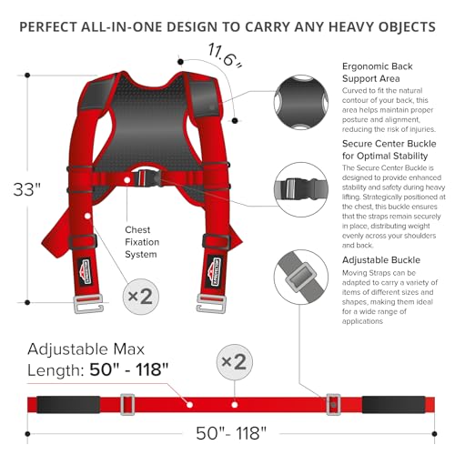 X-Protector Moving Straps - 2 Pairs - Lifting Straps for 2 Movers - Move Furniture Easily and Safely - Perfect for Lifting & Moving Heavy Objects (Adjustable Length 50-118 in)