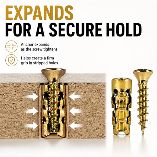 6 x 14 mm Short Expansion Screw Set for Cabinet Hinge Repair, Metal Anchors with Matching Screws, Stripped Hole Fixing Kit for Cupboard Wardrobe Door, Tile Wood Stone Drywall (50pcs) - color: 50pcs