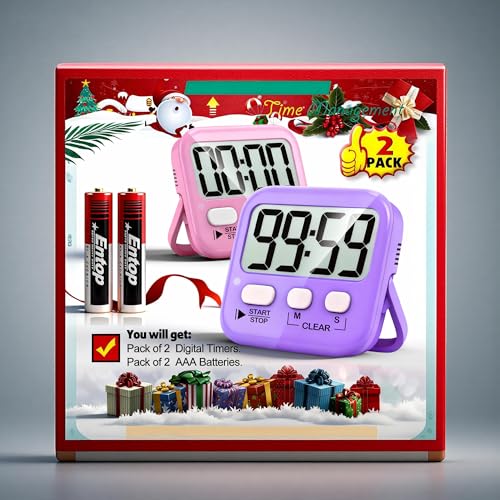 Antonki 2 Pack Digital Timer for Kids, Magnetic Countdown Kitchen Timers for Cooking, Egg, Classroom, Teacher, Exercise, Study, Oven - Battery Included - color: 2 * Pink + Purple