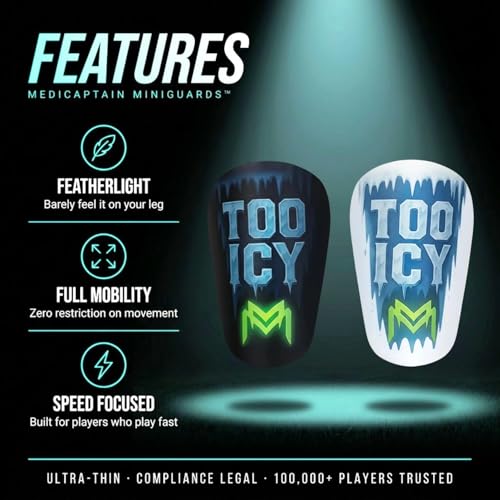 MediCaptain MiniGuards - Mini Shin Guards for Soccer Players - Tiny Shin Pads for Men, Women, Teens - Miniature Shin Guards 3.9 x 2.4 inch - Perfect for High Level Soccer Athletes - color: Too Icy