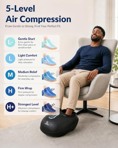 Shiatsu Foot Massager with Heat, Compression, Vibration Remote Control | 2026 Upgraded Biger Size 13, for Neuropathy, Plantar Fasciitis Relief, 5 Compression Levels, 3 Kneading Speeds, 2 Heat Levels - color: Matte-black