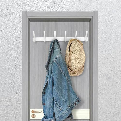 Coat Rack Wall Mounted,6 Coat Hooks for Hanging Coats,Heavy Duty Metal Double Hook Rack Hook Rail,Coat Rack with Hooks,Wall Mount Coat Hanger for Hat Towel Purse Robes (2 Pack White, 6 Hooks) - color: 2 Pack White