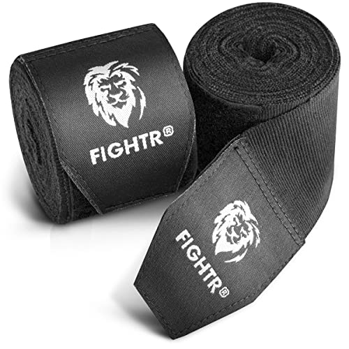 FIGHTR® Boxing Handwraps 160 inches semi-Elastic Hand Wraps with Thumb Loop for Boxing, MMA, Muay Thai & Martial Arts - color: Black, size: pair of 160"