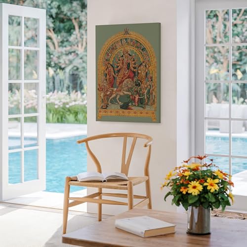 Monem Art Shri Shri Durga Canvas - Retro Goddess Durga Print - Hinduism Art - Mythology Art - Gift for Men & Women - Wall Decor for Living Room, Bedroom or Office - Available in 8x10 to 30x40 - color: Style-02