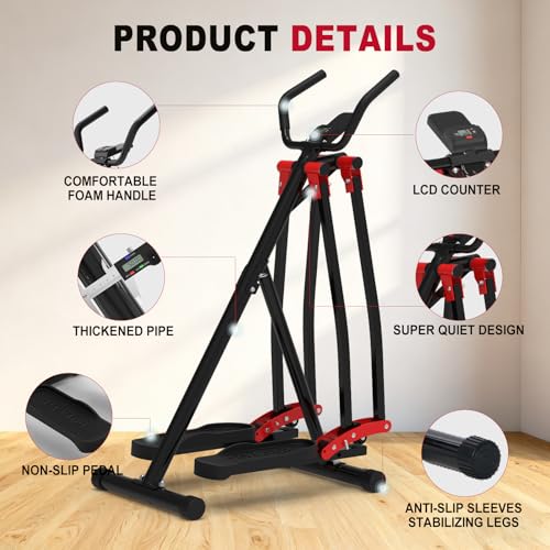 HOTWAVE Air Space Walker, Foldable Elliptical Exercise Machine | Gentle on Joints & Low-Impact. 350lb capacity. Cross trainer stepper. Home gym equipment. - color: Black