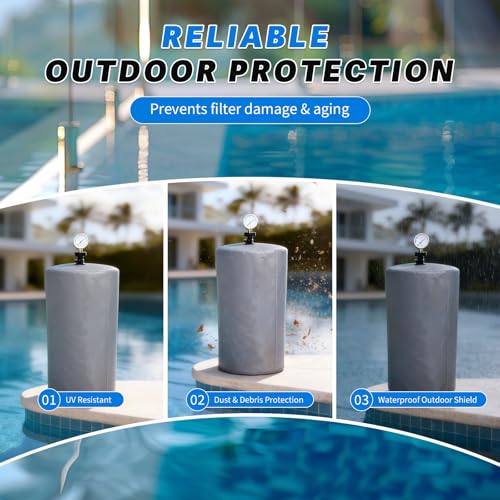 Universal Pool Filter Cover Fits for Inground & Above Ground Pool Cartridge & D.E. Filters, UV-Resistant Waterproof Pool Equipment Cover, All-Season Outdoor Protection