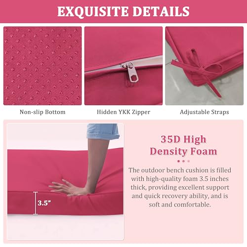 Premium Outdoor Bench Cushions for Patio Furniture 3.5inches Memory Foam Bench Cushion Waterproof Fade Resistant Porch Swing Cushions with Straps 36×18 Inch Pink - color: Pink, size: 36'' x 18'' x 3.5''