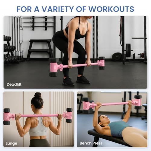 Pink Dumbbell to Barbell Converter 2.0 – Transform Dumbbells into Barbell Set for Home Gym, Adjustable Weight Bar with Anti-Slip Foam Grip, Steel Clamp & 200LB Max Capacity, Compatible with Standard Dumbbells