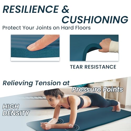 Signature Fitness Extra Thick High-Density Foam Yoga Mat – Multiple Thicknesses (1/2" & 1") / Multiple Colors – Double-Sided Non-Slip Surface – with Carrying Strap for Pilates, Yoga & Home Workouts - color: Navy Blue