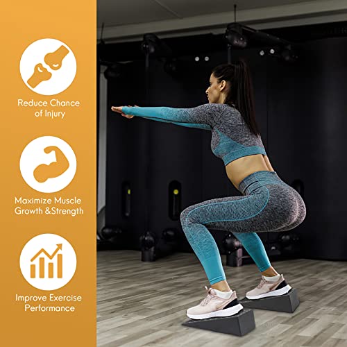 Squat Wedge for Easier Squats: 2-Pack Non-Slip Blocks with Guides | Improve Knees Ankles Mobility for Split Squats Weightlifting Deadlift Fitness Enthusiasts Home Exercisers Daily Workout