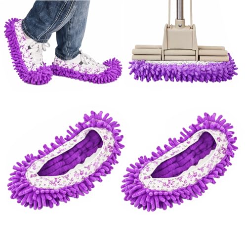 1 Pair Floor Cleaning Mop Slippers Set, Slip On Mopping Accessories for Indoor Household Floor Care and Daily Cleaning Tasks(Purple) - color: Purple