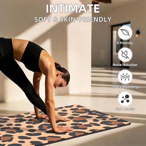 ILILI Yoga Mat Leopard Print Yoga Mat 8mm, Suede & TPE Thick Exercise Mat, Workout Mat for Women Men, 72''x25'' Fitness Mat with Strap for Home Gym, Yoga, Pilates, Stretching - color: Yellow