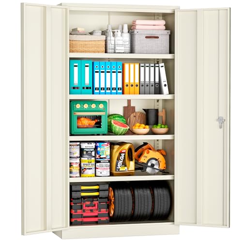 Superday Locking Metal Cabinet 72"×36"×18", Tall Storage Cabinet with 2 Doors and 4 Shelves, Large Metal Steel Utility Cabinets for Garage Tool Office File Pantry (Putty) - color: Putty, style: 72"