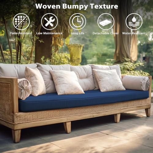 Sundale Outdoor Olefin Bench Cushion， Water-Resistant Patio Couch Cushion, Loveseat Sofa Pad with Straps Dark Blue, 59 x 18 x 4 Inches - color: Dark Blue, size: 59 X 18 X 4 Inch