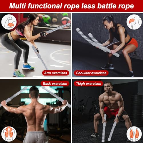 Ropeless Battle Ropes for Home Gym with Non-Slip Gloves, 2Pcs Portable Cordless Home Gym Equipment，Weighted Ropeless Battle Ropes for HIIT Workouts, Cardio, Muscle Training (Grey) - color: Gray