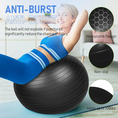 Leyndo 4 Pcs 26 Inch Yoga Exercise Ball Pilates Pregnancy Birthing Fitness Ball with Quick Pump Anti Burst for Improved Posture, Balance, Yoga, Pilates, Training - color: Black
