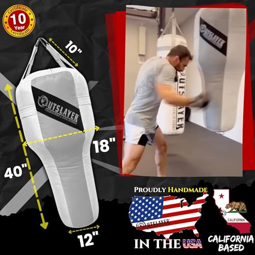 Outslayer Angle Uppercut Heavy Punching Bag for Boxing & MMA - Customizable Colors, Optional D-Ring, Unfilled/Soft Filled Choices - Made in USA - color: Black, style: FIlled WITH Bottom D-Ring