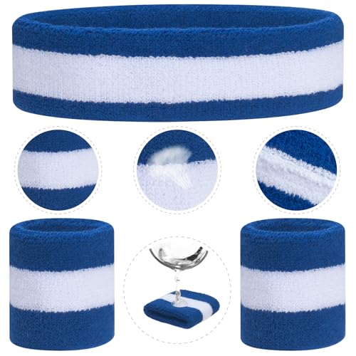 ONUPGO 5 Pieces Kids Sweatbands Soccer Socks Set - Sports Headband, Wristbands, Striped High Socks for Kids, Youth,Toddler & Baby - Football, Basketball, Running, Cycling, Tennis - color: Blue/White/Blue