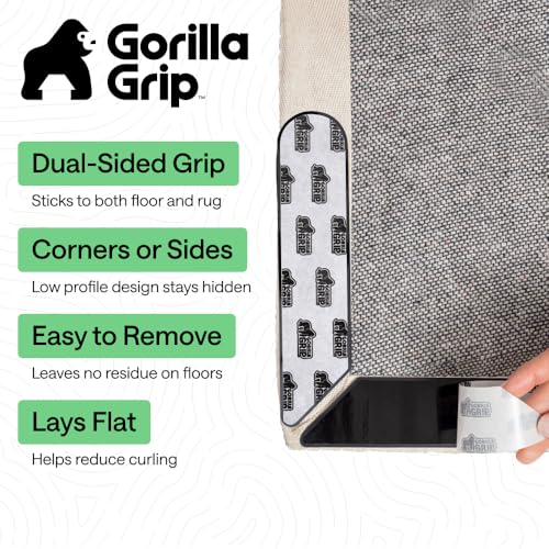 GORILLA GRIP® Rug Gripper Pads, 24 pc Reusable Double-Sided Stickers Keep Area Rugs Corners Flat, Grips Hardwood, Tile and Laminate Floors, Renter Friendly, Holds Down Carpet in Place, Home Décor