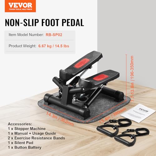 VEVOR Stair Stepper, Mini Stepper for Exercise at Home, Hydraulic Fitness Stepper with Resistance Bands, Full Body Workout Cardio Equipment, Stair Climber - style: Adjustable Twisting Stepper