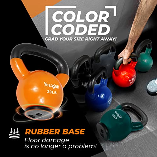 Yes4All Kettlebells Rubber Base, Kettlebell Set for Women, Strength Training Kettlebells Weights (10-65 lbs) - color: E. 20LB - Orange
