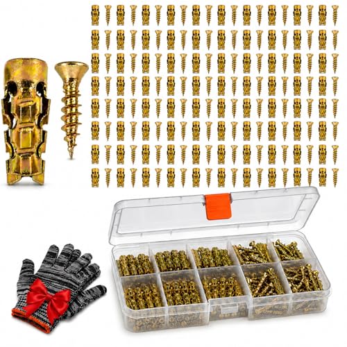 6 x 14 mm Short Expansion Screw Set for Cabinet Hinge Repair, Metal Anchors with Matching Screws, Stripped Hole Fixing Kit for Cupboard Wardrobe Door, Tile Wood Stone Drywall (150pcs) - color: 150pcs