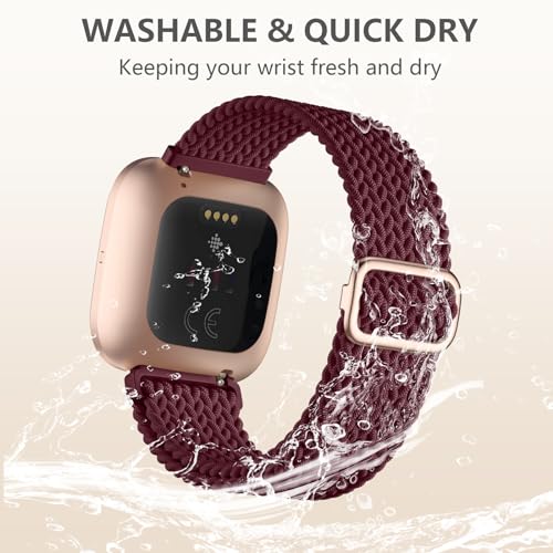 Maledan Elastic Bands Compatible with Fitbit Versa 2 and Fitbit Versa Women Men, Soft Braided Bracelet Replacement Band for Fitbit Versa 2/ Versa Lite/Versa SE/Versa Smartwatch Strap Accessory, Red - color: 9-Wine Red