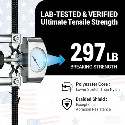 Black UV Resistant Polyester Rope 1/8in 300ft Braided Cord Marine Camping | Outdoor, Clothesline, Flag Line, Boating, Hiking - size: 300Feet