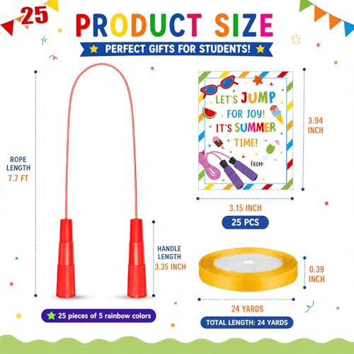 25 Set Jump Ropes for End of Year Student Gifts – 7.7ft Rainbow Adjustable Skipping Ropes Bulk with Cards for Teachers, Students, School Parties & Outdoor Activities - color: Colorful