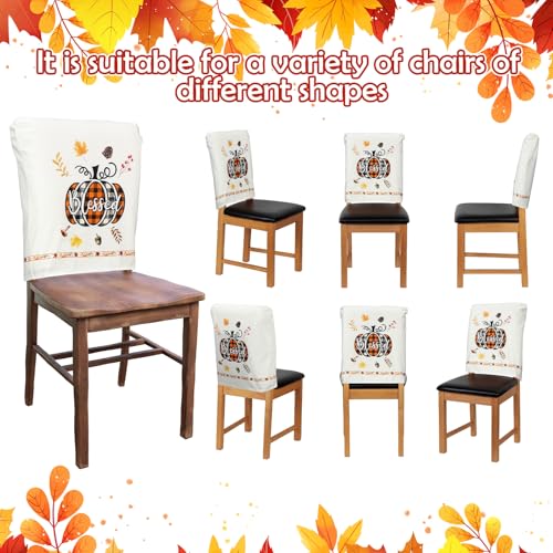 Moukeren Fall Chair Back Cover Set of 6 Thanksgiving Pumpkin Slipcovers Stretch Dining Chair Back Covers Farmhouse Removable Elastic Seat Protector for Home Thanksgiving Harvest Party Kitchen Decor - style: Pumpkin